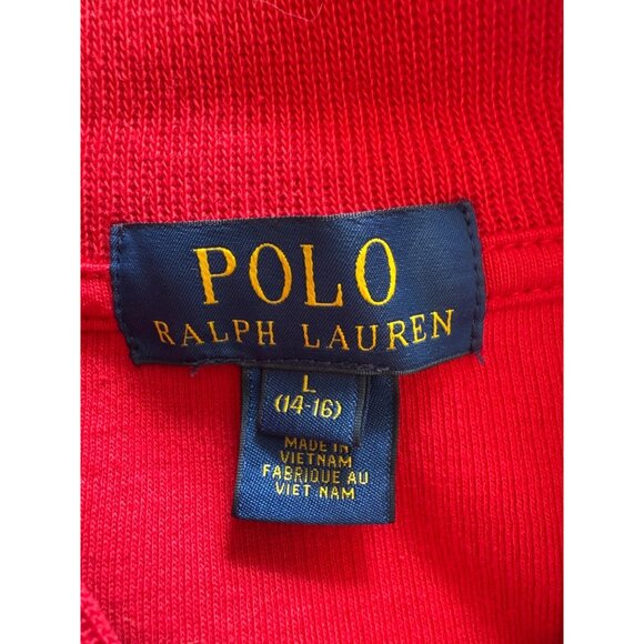 Polo Ralph Lauren Boys L 14/16 Red 1/4 Zip Pullover Sweater 100% Cotton Preppy - Picture 4 of 9